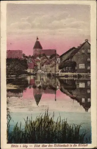 Ak Mölln im Herzogtum Lauenburg, Blick über den Mühlenbach in die Altstadt