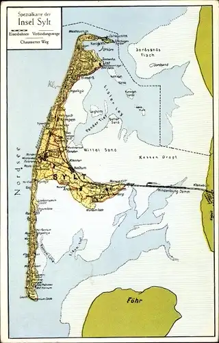 Landkarten Ak Insel Sylt, Westerland, List, Hindenburgdamm, Föhr