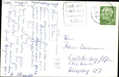 Ak Veitshöchheim in Unterfranken, Fliegeraufnahme vom Ort