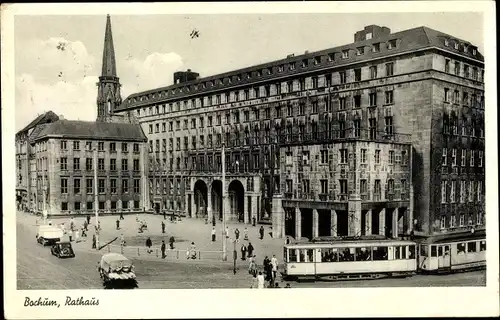 Ak Bochum im Ruhrgebiet, Rathaus, Straßenbahn
