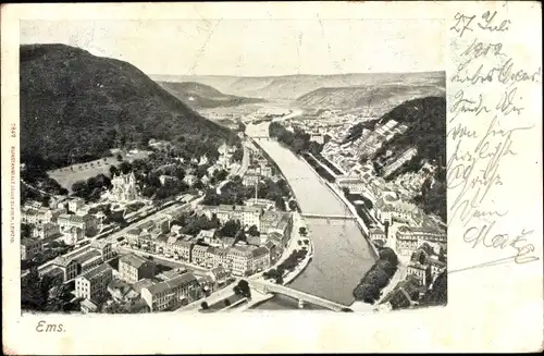 Ak Bad Ems an der Lahn, Fliegeraufnahme vom Ort