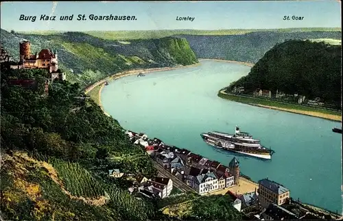 Ak Sankt Goarshausen am Rhein, Burg Katz, Loreley, St. Goar