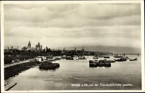 Ak Mainz am Rhein, Blick von der Eisenbahnbrücke aus