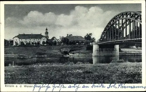 Ak Rinteln an der Weser, Brücke, Uferpartie