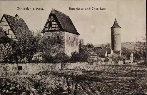 Ak Ochsenfurt in Unterfranken, Hirtenhaus und Zent Turm