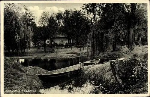 Ak Burg im Spreewald, Landhaus, Kahn