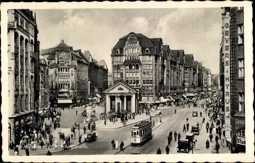 Ak Hamburg Mitte Altstadt, Mönckebergstraße, Straßenbahn, Geschäftshäuser