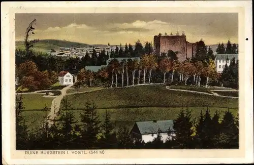 Ak Burgstein Weischlitz im Vogtland, Blick auf die Ruine und den Ort