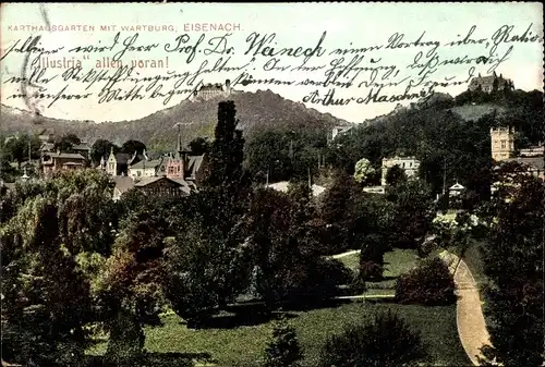 Ak Lutherstadt Eisenach in Thüringen, Karthäusergarten mit Wartburg