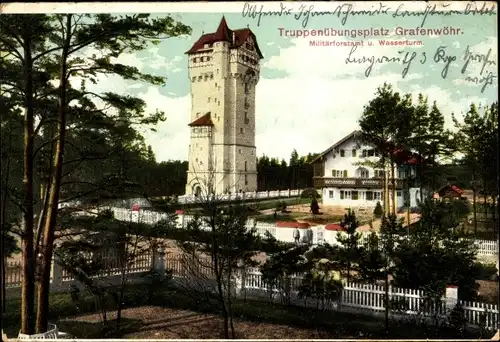 Ak Grafenwöhr in Bayern, Truppenübungsplatz, Militärforstamt, Wasserturm