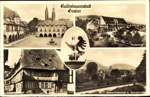 Ak Goslar am Harz, Reichsbauernstadt, Kaiserhaus, Markt, Blick vom Bismarckdenkmal auf Georgenberge