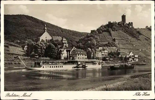 Ak Beilstein an der Mosel, Blick auf den Ort, Salondampfer