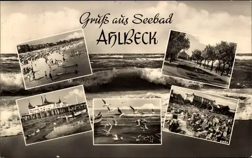 Ak Ostseebad Ahlbeck Heringsdorf auf Usedom, Strand, Seebrücke, Allee, Brandung