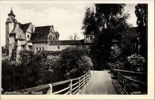 Ak Glauchau an der Zwickauer Mulde in Sachsen, Brücke, Partie vor dem Schloss