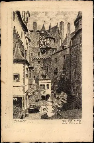 Künstler Ak Wierschem an der Mosel, Burg Eltz, Burghof