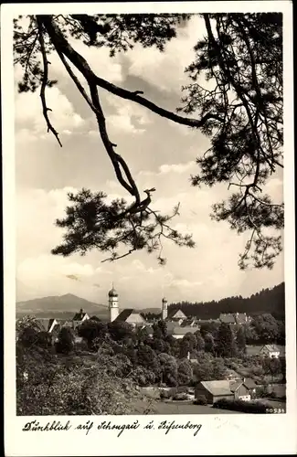 Ak Schongau in Oberbayern, Durchblick auf Schongau und Peißenberg, Kirchturm