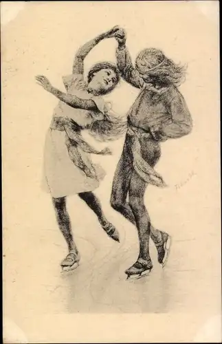 Künstler Ak Fidus, Schlittschuhläufer, Eisläufer, Lichtdruck