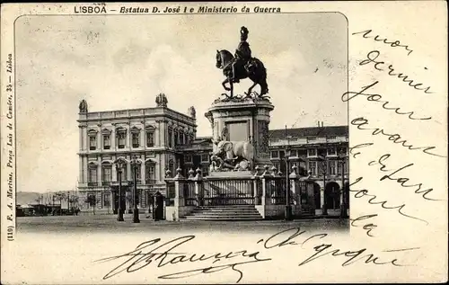 Ak Lisboa Lissabon Portugal, Estatua D. Jose 1 e Ministerio da Guerra