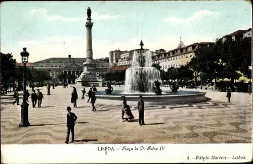 Ak Lisboa Lissabon Portugal, Praca de D. Pedro IV, Brunnen, Denkmal