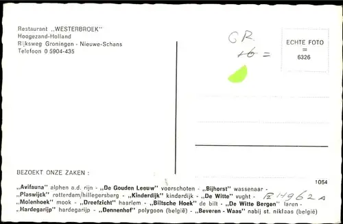 Ak Hoogezand Sappemeer Groningen, Restaurant Westerbroek, Rijksweg Groningen Nieuwe Schans