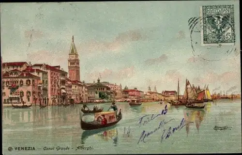Künstler Ak Venezia Venedig Veneto, Canal Grande, Alberghi