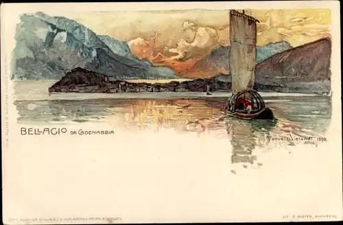 Künstler Litho Wielandt, Manuel, Bellagio Lago di Como Lombardia, Da Cadenabbia