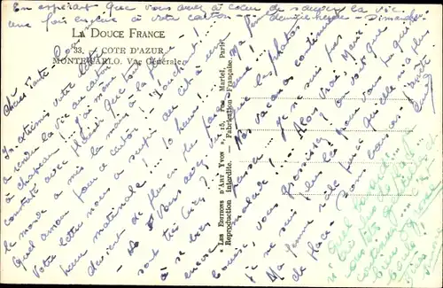 Ak Monte Carlo Monaco, Gesamtansicht, Cote d'Azur