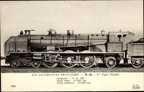 Ak Französische Eisenbahn, PO 1er Type Pacific, Dampflok 4513
