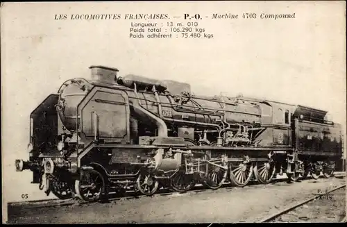 Ak Französische Eisenbahn, PO, Machine 4703 Compund, Dampflok