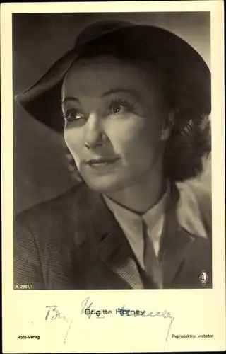 Ak Schauspielerin Brigitte Horney, Portrait, Hut, Autogramm