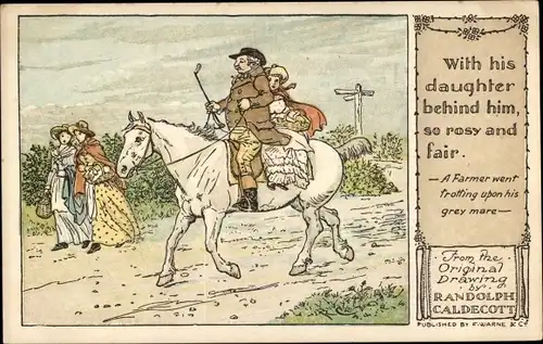 Gedicht Künstler Ak Caldecott,With his daughter behind him,a farmer went trotting upon his grey mare