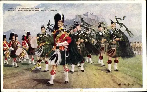 Künstler Ak Leigh, Conrad, Pipes an Drums of the Argyll and Sutherland Highlanders