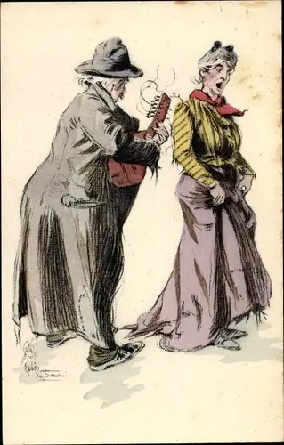 Künstler Ak Beauvais, Straßenmusiker, Mann mit Gitarre, singende Frau