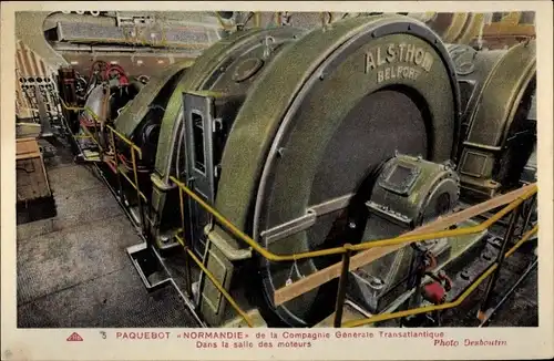 Ak Paquebot Normandie, CGT, French Line, salle des moteurs, Maschinenraum
