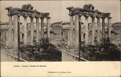 Stereo Ak Roma Rom Lazio, Forum Romanum, Temple de Saturn