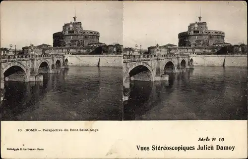 Stereo Ak Roma Rom Lazio, Perspective du Pont Saint Ange