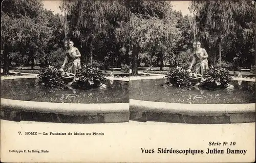 Stereo Ak Roma Rom Lazio, La Fontaine de Moise au Pincio