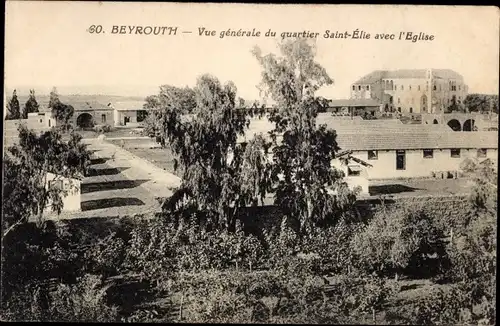 Ak Beirut Beyrouth Libanon, Vue generale du Quartier St. Elie avec l'Eglise