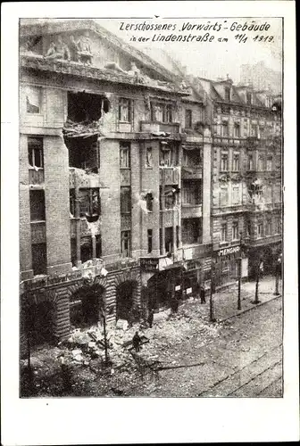 Ak Berlin, Große Straßenkämpfe, Zerschossenes Vorwärts Gebäude, Lindenstraße am 11.01.1919