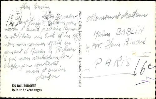 Ak En Bourgogne, Retour de vendanges, Weinlese, Fuhrwerk