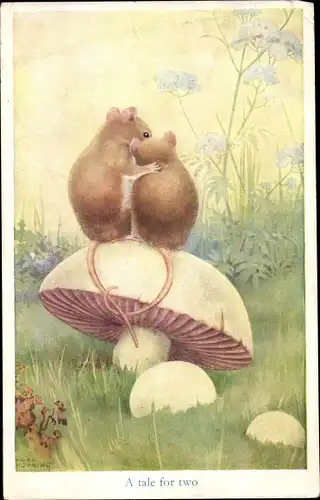 Künstler Ak Hopking, Noel, A tale for two, Mäusepaar auf Pilz