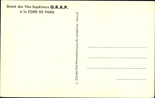 Ak Stand des Vins Superieurs G.R.A.P. a la Foire de Paris