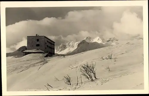 Ak Bohinj Slowenien, Bohinjsko jezero, Dom na Komni, Berghütte im Winter