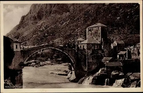 Ak Mostar Bosnien Herzegowina, Römerbrücke