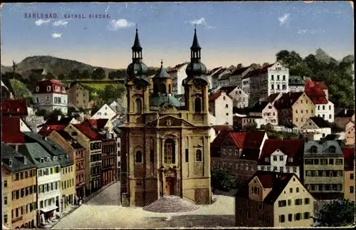 Ak Karlovy Vary Karlsbad Stadt, Kath. Kirche