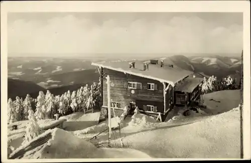 Ak Lysá hora Kahlberg Beskydy Beskiden Mährisch Schlesien, Bezrucova chata, Winter