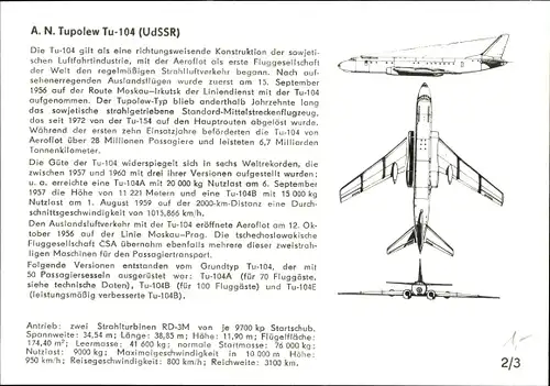 Ak Flugzeug Typ A. N. Tupolew Tu-104 UdSSR, Aeroflot