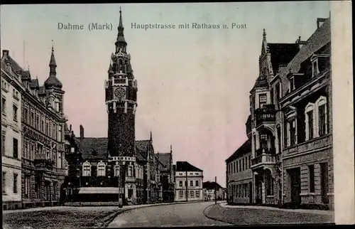 Ak Dahme in der Mark, Hauptstraße mit Rathaus und Post