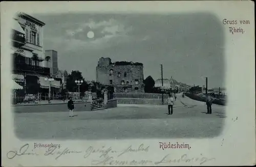 Mondschein Ak Rüdesheim am Rhein, Brömserburg