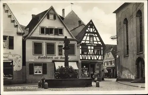 Ak Offenburg in Baden Schwarzwald, Fischmarkt, Konditorei